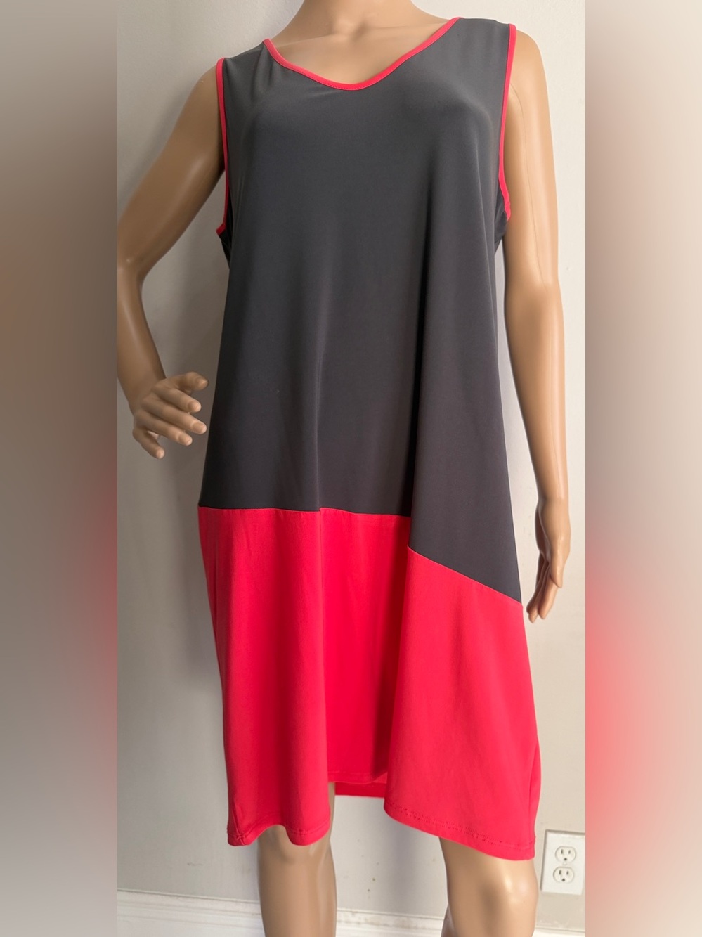 Clara Sun-woo Color Block Sleeveless Shift Dress Gray Pink Made USA Large